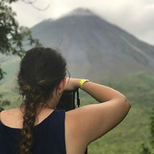 Rebecca Kovac '17 photographing the volcano.